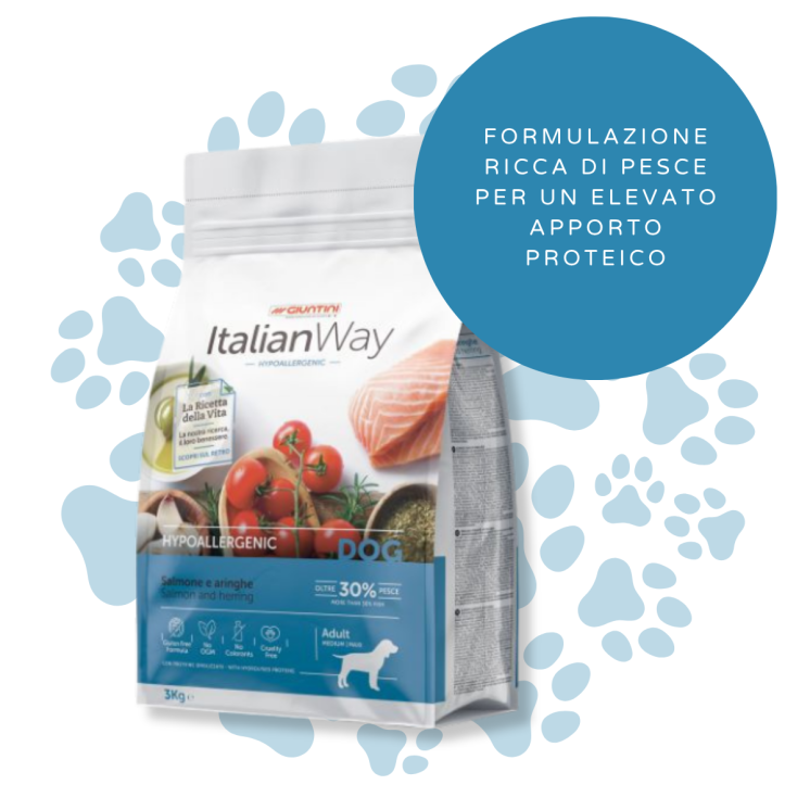 ItalianWay Hypoallergenico - Crocchette Cane Adulto Taglia Media/Grande Salmone e Aringhe
