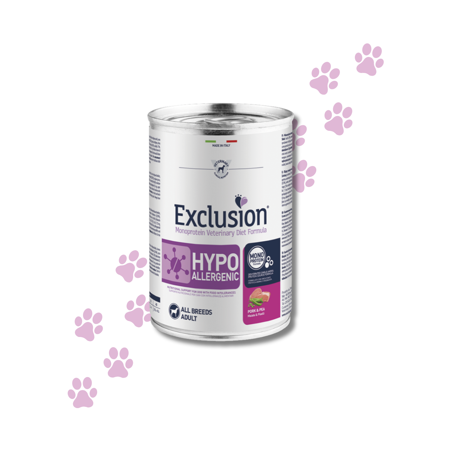 Exclusion Hypoallergenic Umido Cane Adulto Maiale e Piselli