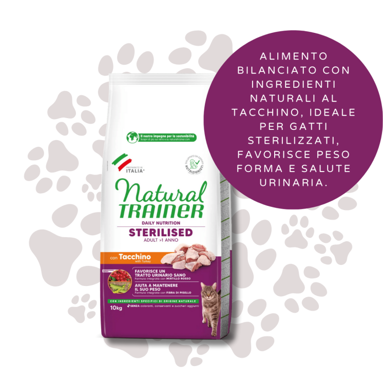 Natural Trainer Sterilised Gatto Adulto Tacchino